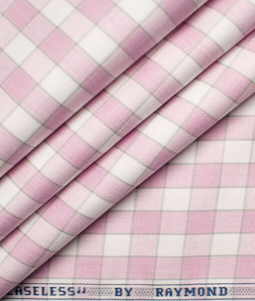 Raymond Men's Premium Cotton Checks Unstitched Shirting Fabric (White & Pink)