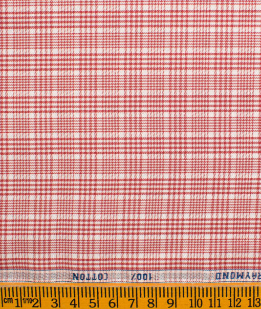 Raymond Men's Pure Cotton Checks Unstitched Shirting Fabric (White & Red)