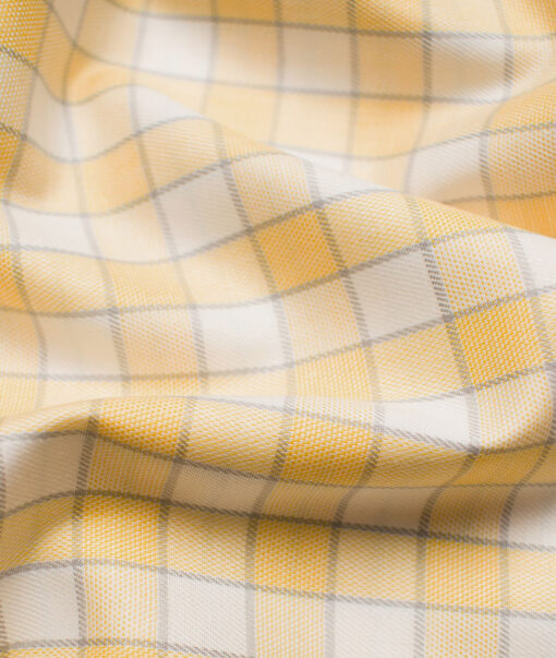 Raymond Men's Premium Cotton Checks Unstitched Shirting Fabric (White & Yellow)