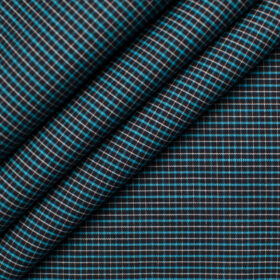 Raymond Men's Premium Cotton Checks Unstitched Shirting Fabric (Black & Firozi)
