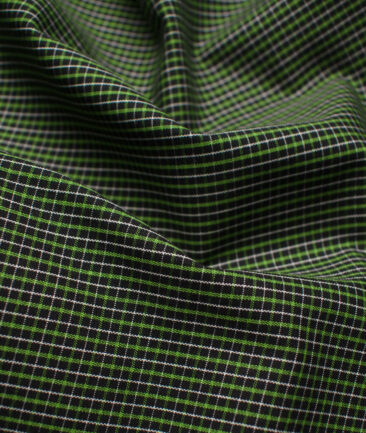 Raymond Men's Premium Cotton Checks Unstitched Shirting Fabric (Black & Green)