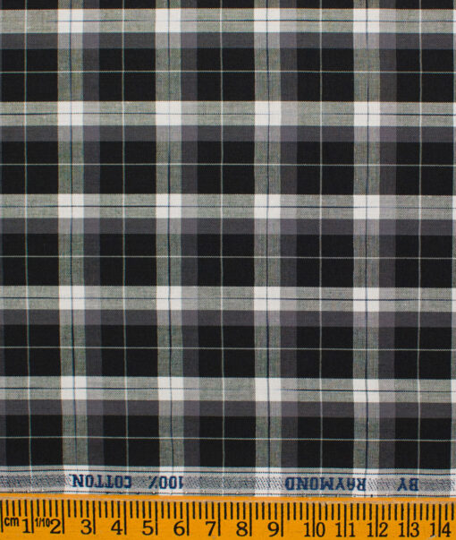 Raymond Men's Premium Cotton Checks Unstitched Shirting Fabric (Black & White)