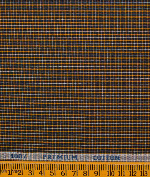 Raymond Men's Premium Cotton Checks Unstitched Shirting Fabric (Black & Yellow)