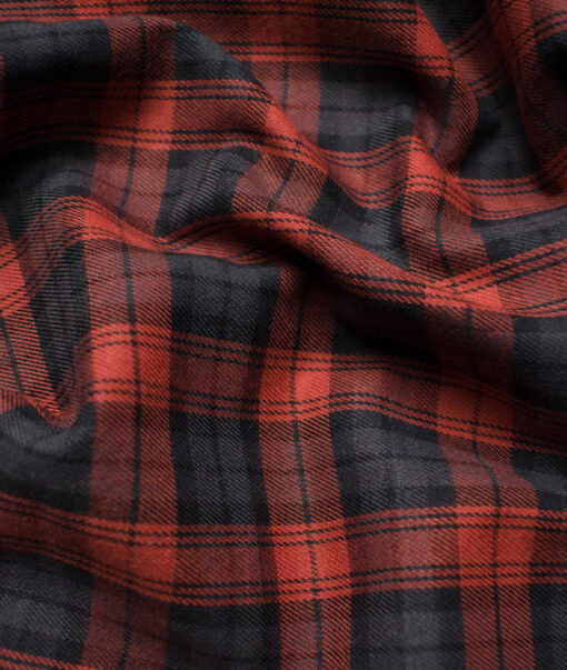 Raymond Men's Premium Cotton Checks Unstitched Shirting Fabric (Red & Grey)