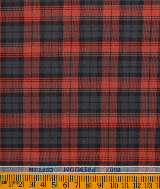 Raymond Men's Premium Cotton Checks Unstitched Shirting Fabric (Red & Grey)