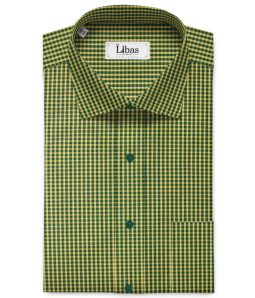 Raymond Men's Premium Cotton Checks Unstitched Shirting Fabric (Yellow & Green)