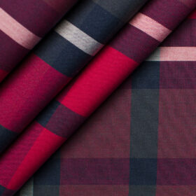 Raymond Men's Premium Cotton Checks Unstitched Shirting Fabric (Grey & Red)