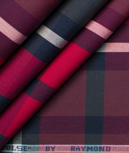 Raymond Men's Premium Cotton Checks Unstitched Shirting Fabric (Grey & Red)