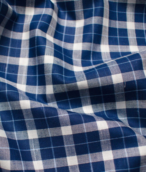 Raymond Men's Premium Cotton Checks Unstitched Shirting Fabric (Royal Blue)