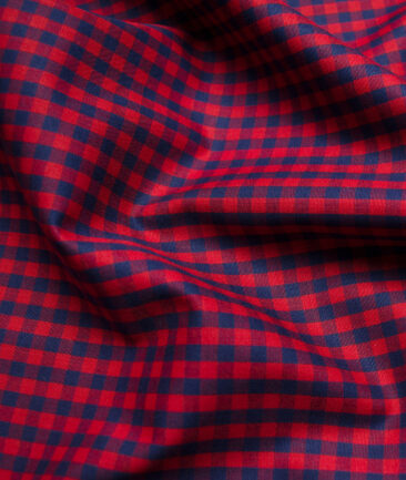 Raymond Men's Premium Cotton Checks Unstitched Shirting Fabric (Red & Blue)