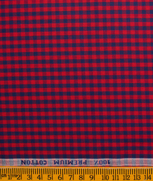 Raymond Men's Premium Cotton Checks Unstitched Shirting Fabric (Red & Blue)