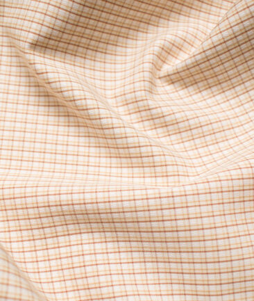 Raymond Men's Giza Cotton Checks Unstitched Shirting Fabric (White & Beige)