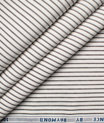 Raymond Men's Premium Cotton Striped Unstitched Shirting Fabric (White & Black)