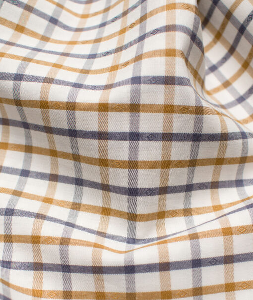 Raymond Men's Premium Cotton Checks Unstitched Shirting Fabric (White & Brown)