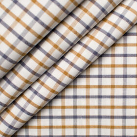 Raymond Men's Premium Cotton Checks Unstitched Shirting Fabric (White & Brown)