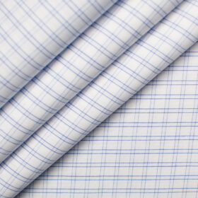 Raymond Men's Premium Cotton Checks Unstitched Shirting Fabric (White & Blue)