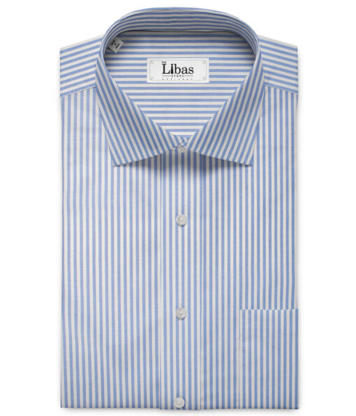 Raymond Men's Premium Cotton Striped Unstitched Shirting Fabric (White & Blue)