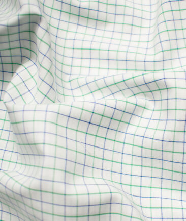 Raymond Men's Premium Cotton Checks Unstitched Shirting Fabric (White & Green)