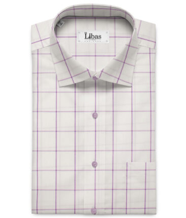 Raymond Men's Premium Cotton Checks Unstitched Shirting Fabric (White & Purple)