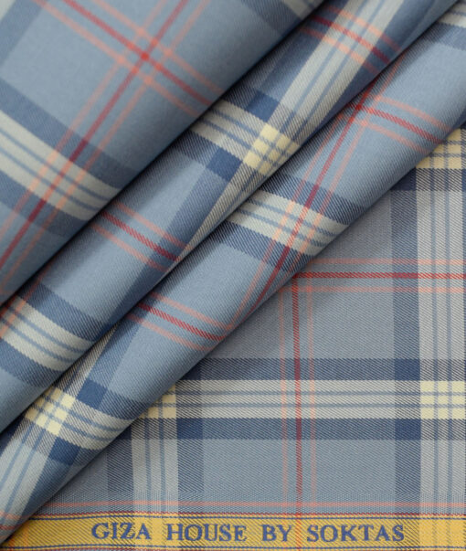 Soktas Men's Egyptian Cotton Checks Unstitched Shirting Fabric (Grey Blue)