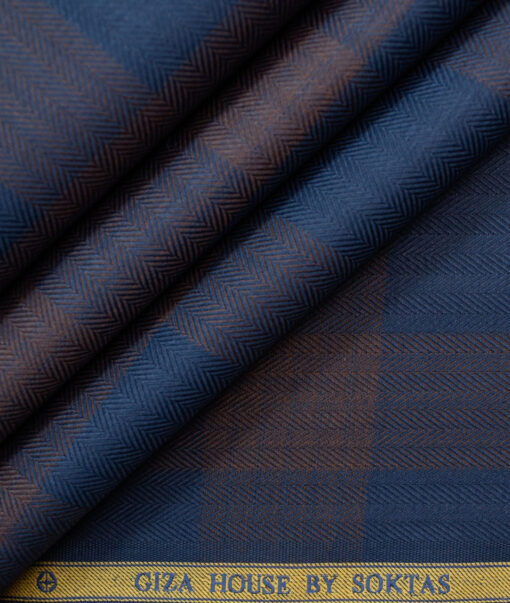 Soktas Men's Egyptian Cotton Checks Unstitched Shirting Fabric (Dark Royal Blue)