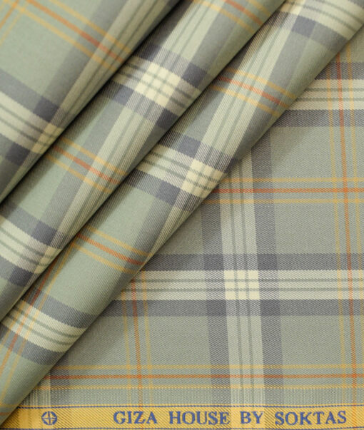 Soktas Men's Egyptian Cotton Checks Unstitched Shirting Fabric (Sage Green)