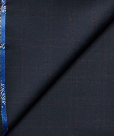 Cadini Men's  Wool Checks Super 90's 1.30 Meter Unstitched Trouser Fabric (Dark Blue)