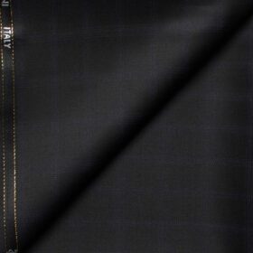 Cadini Men's  Wool Checks Super 90's 1.30 Meter Unstitched Trouser Fabric (Black)