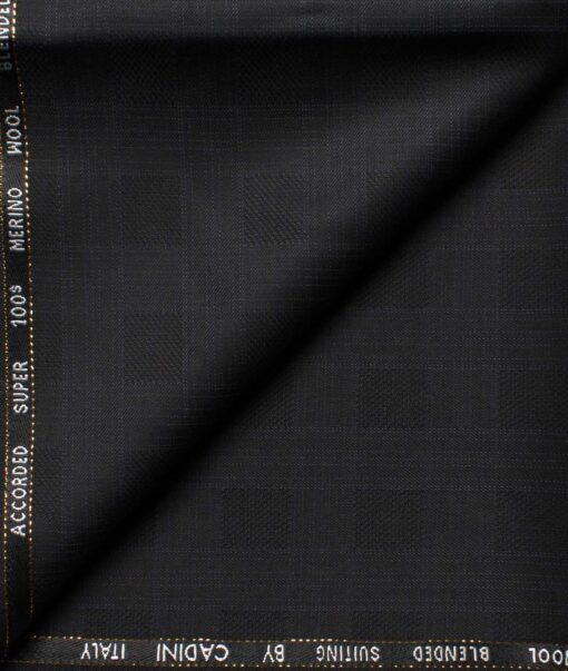 Cadini Men's  Wool Checks Super 100's 1.30 Meter Unstitched Trouser Fabric (Black)