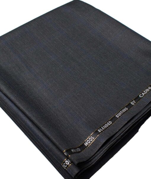 Cadini Men's  Wool Checks Super 90's 1.30 Meter Unstitched Trouser Fabric (Dark Grey)