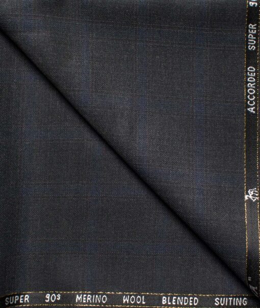 Cadini Men's  Wool Checks Super 90's 1.30 Meter Unstitched Trouser Fabric (Dark Grey)