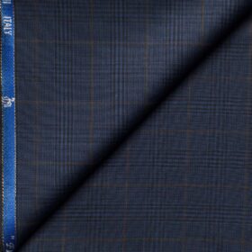 Cadini Men's  Wool Checks Super 100's 1.30 Meter Unstitched Trouser Fabric (Dark Blue)
