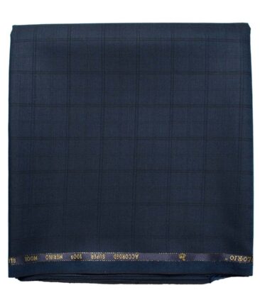 Cadini Men's  Wool Checks Super 100's 1.30 Meter Unstitched Trouser Fabric (Dark Blue)