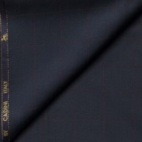 Cadini Men's  Wool Checks Super 100's 1.30 Meter Unstitched Trouser Fabric (Dark Navy Blue)