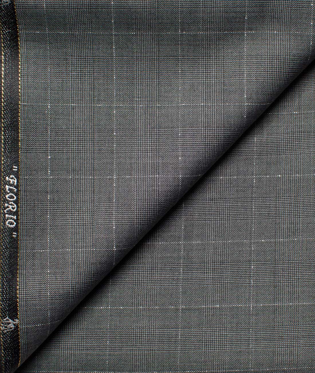 Cadini Men's Wool Checks Super 100's Unstitched Trouser Fabric (Grey)