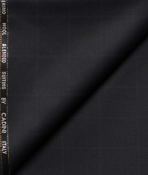 Cadini Men's  Wool Checks Super 100's 1.30 Meter Unstitched Trouser Fabric (Black)