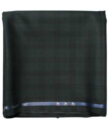 Cadini Men's  Wool Checks Super 120's 1.30 Meter Unstitched Trouser Fabric (Dark Green)
