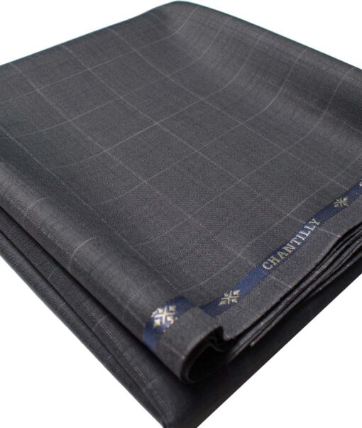 Cadini Men's  Wool Checks Super 120's 1.30 Meter Unstitched Trouser Fabric (Grey)