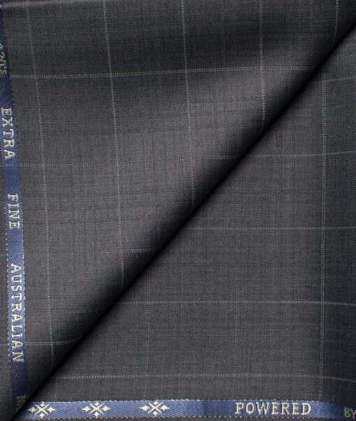 Cadini Men's  Wool Checks Super 120's 1.30 Meter Unstitched Trouser Fabric (Grey)