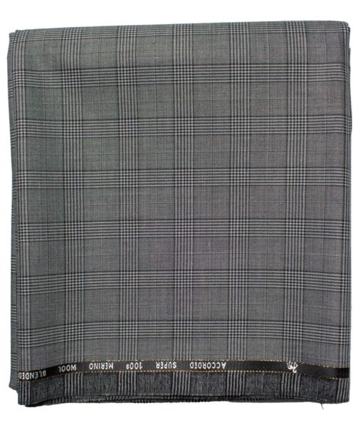 Cadini Men's  Wool Checks Super 100's 1.30 Meter Unstitched Trouser Fabric (Grey)