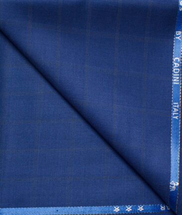 Cadini Men's  Wool Checks Super 90's 1.30 Meter Unstitched Trouser Fabric (Royal Blue)