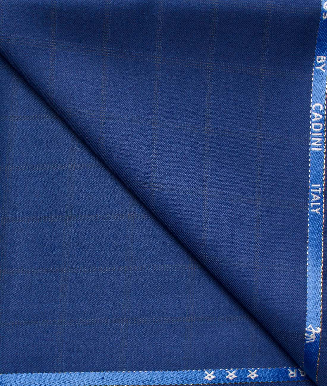 Cadini Men's Wool Checks Super 90's Unstitched Trouser Fabric (Royal Blue)