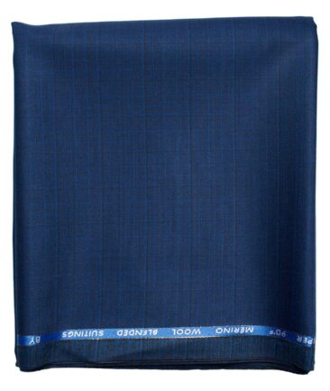 Cadini Men's  Wool Checks Super 90's 1.25 Meter Unstitched Trouser Fabric (Royal Blue)