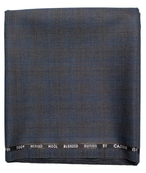 Cadini Men's  Wool Checks Super 100's 1.25 Meter Unstitched Trouser Fabric (Grey)