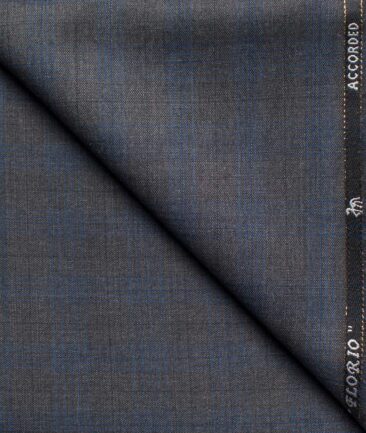 Cadini Men's  Wool Checks Super 100's 1.25 Meter Unstitched Trouser Fabric (Grey)