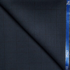 Cadini Men's  Wool Checks Super 110's 1.20 Meter Unstitched Trouser Fabric (Dark Blue)