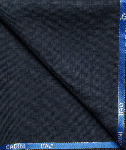 Cadini Men's  Wool Checks Super 110's 1.20 Meter Unstitched Trouser Fabric (Dark Blue)