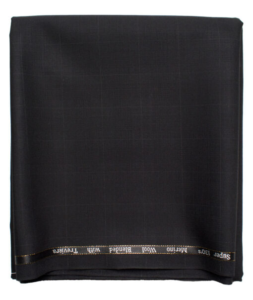 Cadini Men's  Wool Checks Super 130's 1.20 Meter Unstitched Trouser Fabric (Black)