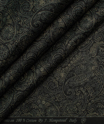 J.Hampstead Men's Pure Cotton Printed 2.25 Meter Unstitched Shirting Fabric (Black & Beige)