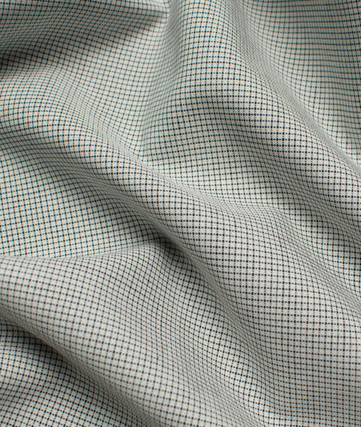 Raymond Men's Premium Cotton Checks 2.25 Meter Unstitched Shirting Fabric (White & Black)